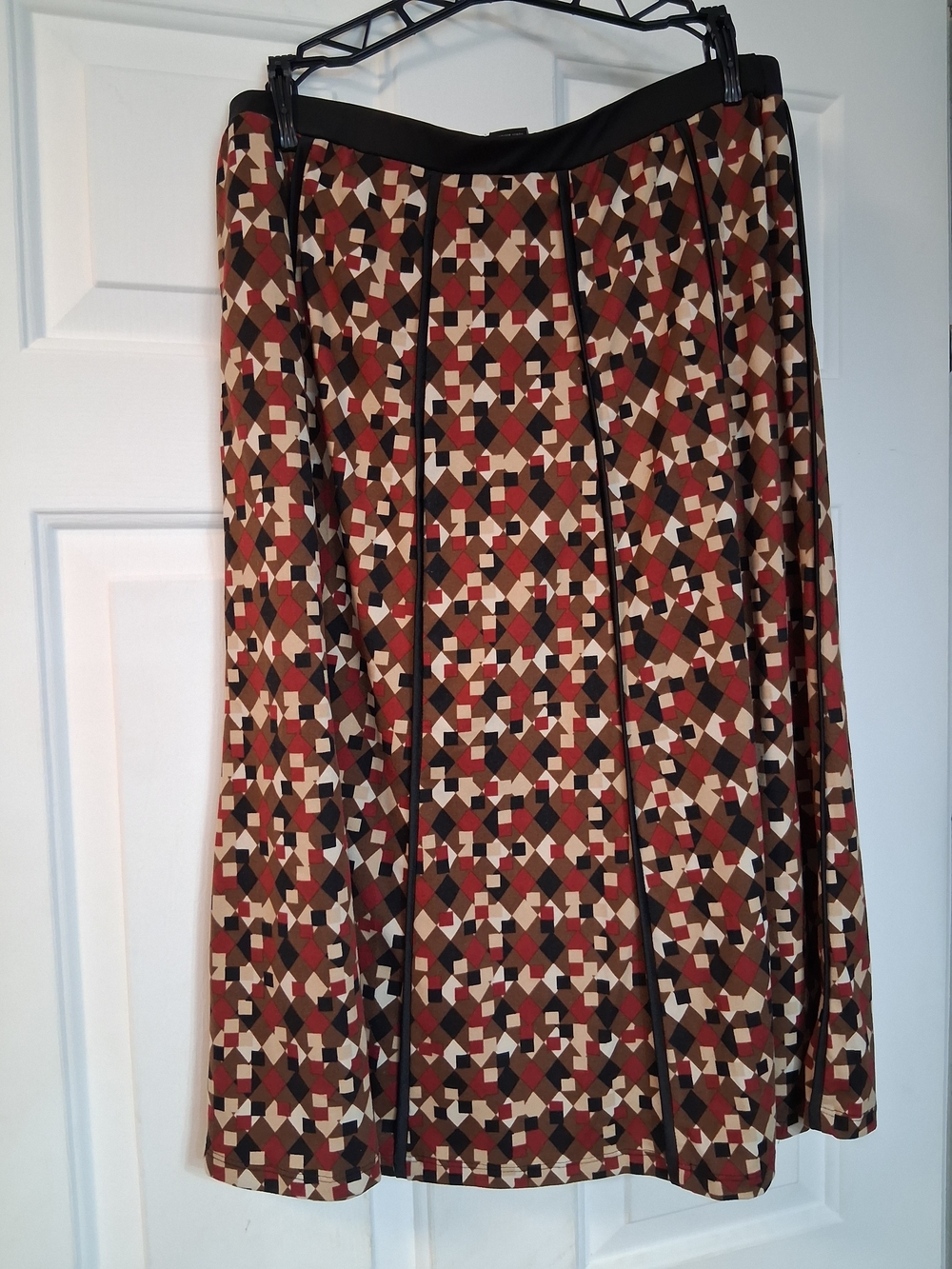Robert Louis Geometric A-Line Skirt in Brown Red and Cream Flowy Sz Large